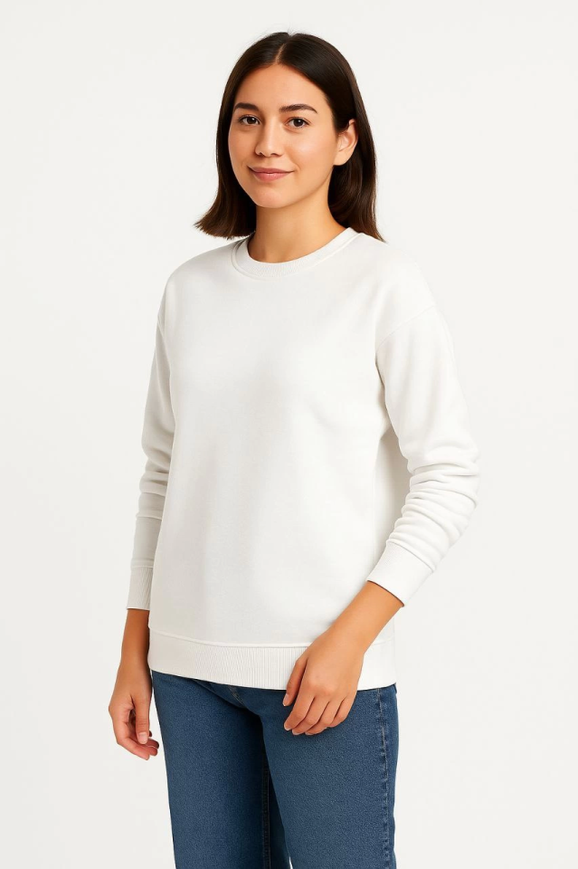 Triple Thread Plain Crew Neck Sweatshirt - White
