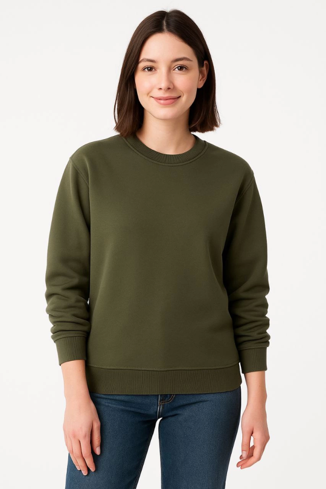 Triple Thread Plain Crew Neck Sweatshirt - Khaki