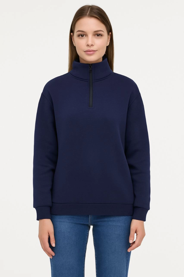 Three-Thread Stand Collar Half-Zip Sweatshirt - Navy