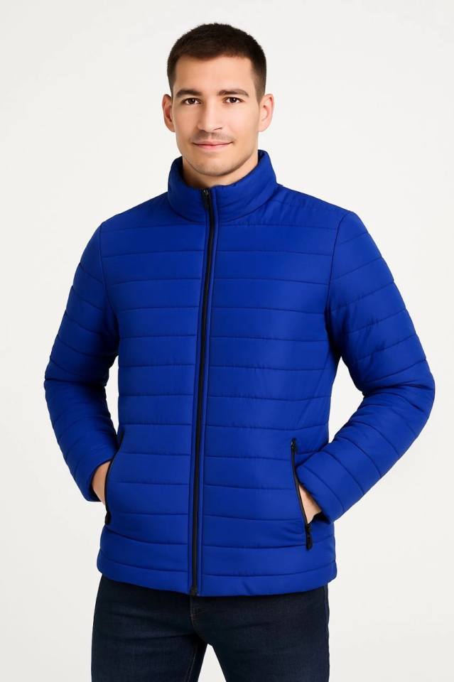 Men's Bomber Jacket – Water-Repellent Fabric, Quilted Lined, Zippered, Winter - Sapphire Blue