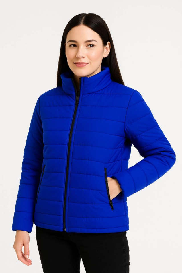 Bomber Jacket – Water-Repellent Fabric, Quilted Lined, Zippered, Winter - Sapphire Blue