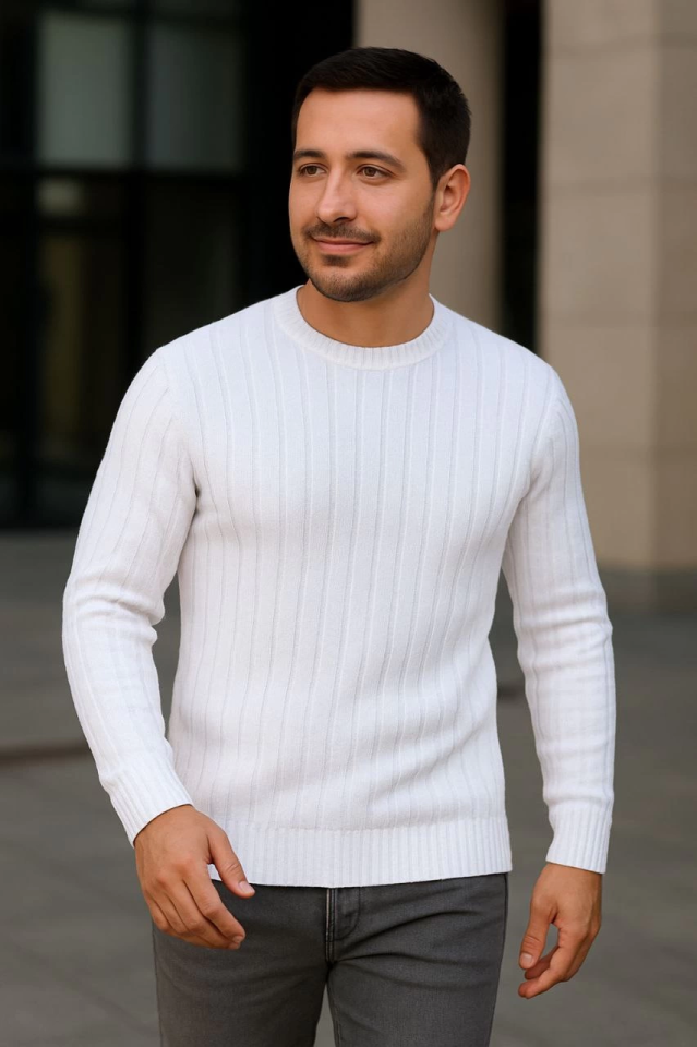 Erkek Fitilli Triko Kazak 4’lü Set – Beyaz, Haki, Bej, SiyahKalın Dokuma Pamuklu Regular Fit Bisiklet Yaka Uzun Kollu Kışlık Ve Baharlık Rahat Triko Kombini