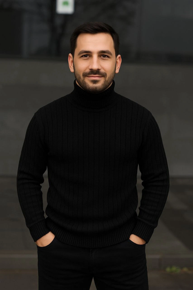Men's Ribbed Knit Sweater 3-Piece Set Gray Khaki Black Regular Turtleneck Full Neck Knit Set Sweater Model