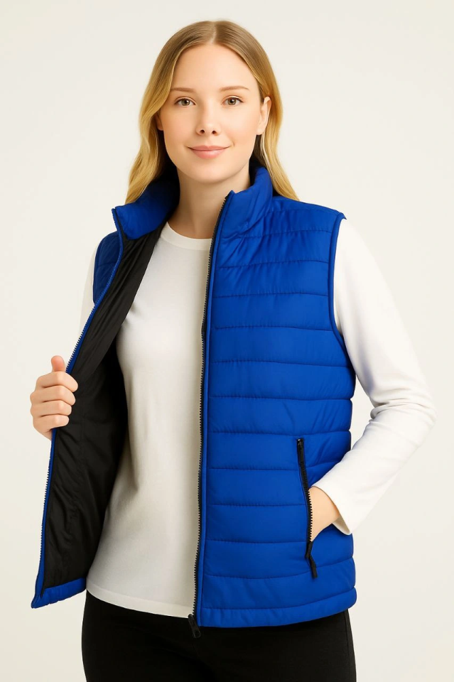 Puffer Zippered Vest Water-Repellent Quilted Lined Fabric with Pockets Lightweight Winter Sports Casual Fit - Sapphire Blue