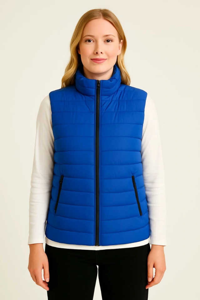 Puffer Zippered Vest Water-Repellent Quilted Lined Fabric with Pockets Lightweight Winter Sports Casual Fit - Sapphire Blue