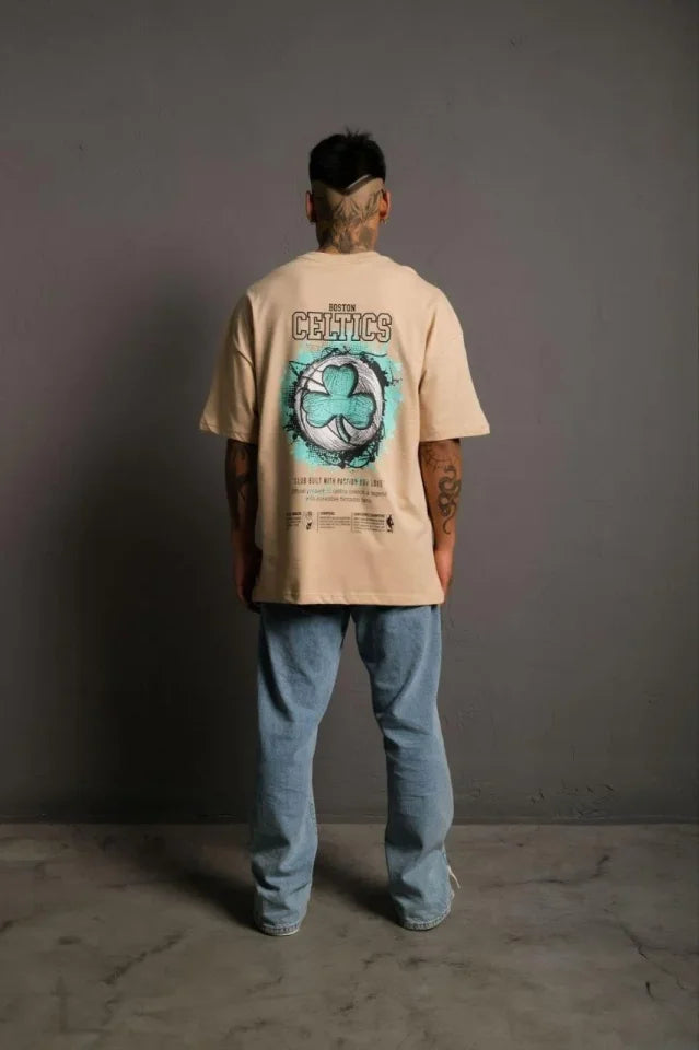 Men's Back Printed T-shirt - Beige