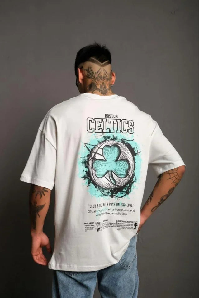 Erkek Sırt Baskılı T-shirt - Beyaz