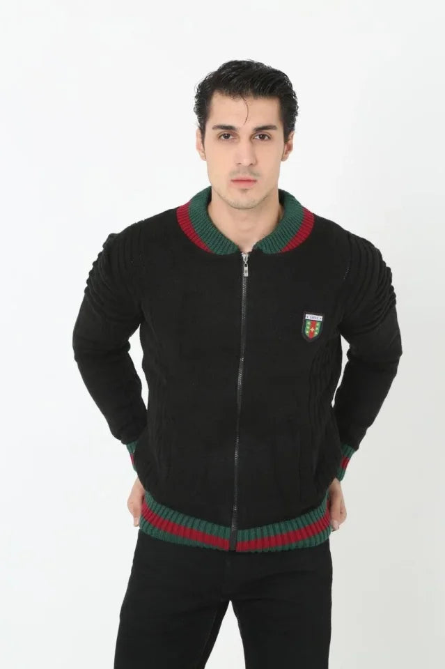 Men's Full Zip Knit Cardigan - Black