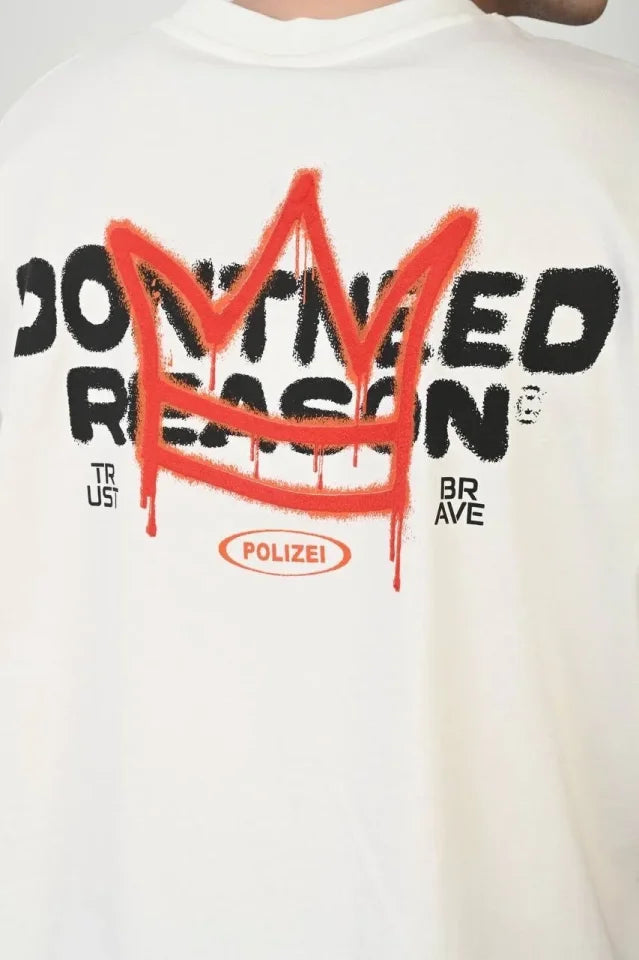 Unisex Crew Neck Printed Oversize T-Shirt - White