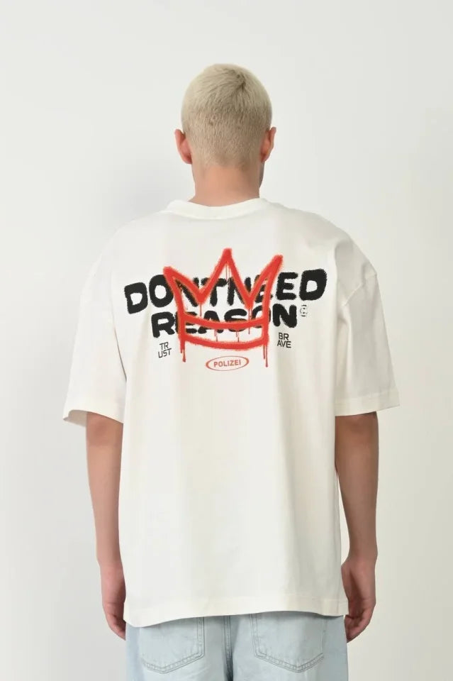 Unisex Crew Neck Printed Oversize T-Shirt - White