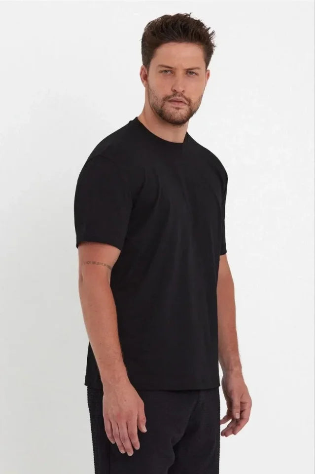 Men's 24/1 Plain A Quality Oversize T-shirt - Black