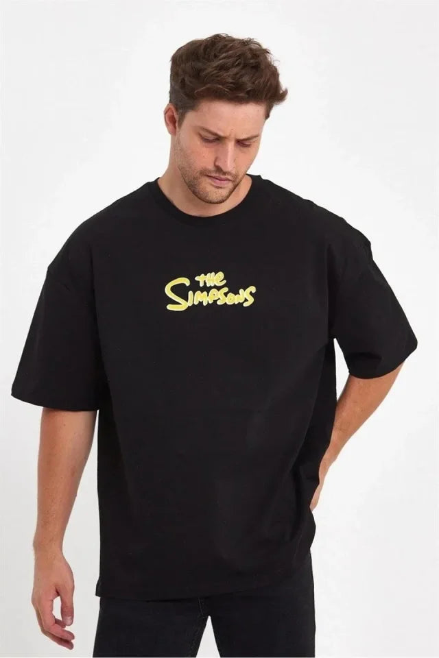 Men's Back Printed Crew Neck Oversize T-shirt - Black