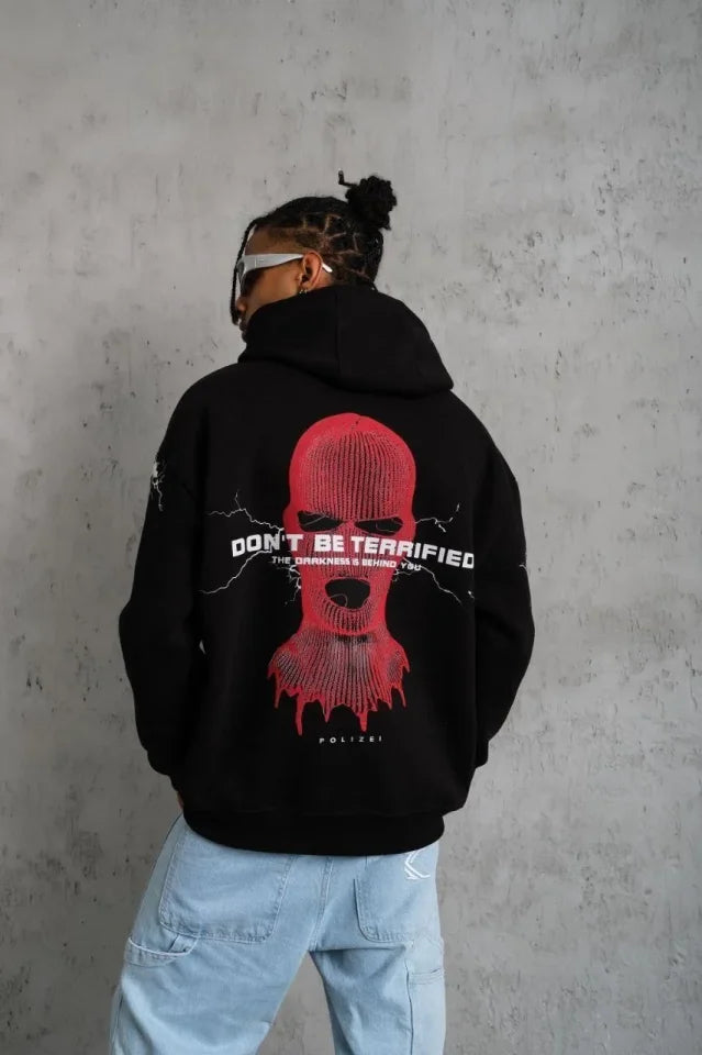 Men's Mask Printed Hooded Sweatshirt - Black
