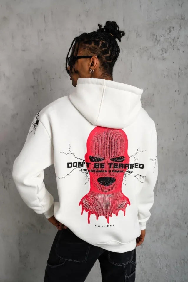 Men's Mask Printed Hooded Sweatshirt - White