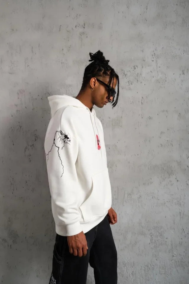 Men's Mask Printed Hooded Sweatshirt - White