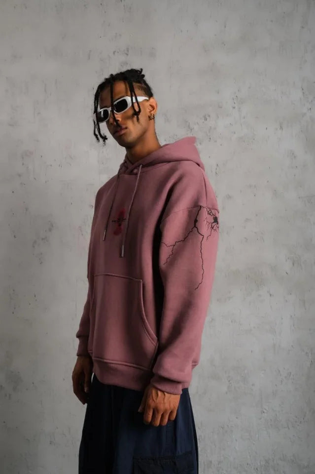 Men's Mask Printed Hooded Sweatshirt - Dusty Rose
