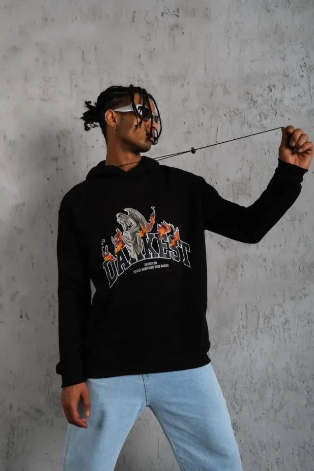 Men's DANKES Printed Hooded Sweatshirt - Black