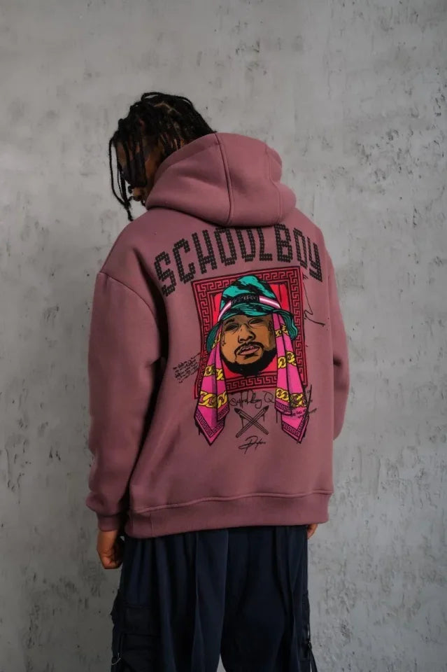 Men's SCHOOL BOY Printed Hooded Sweatshirt - Dusty Rose