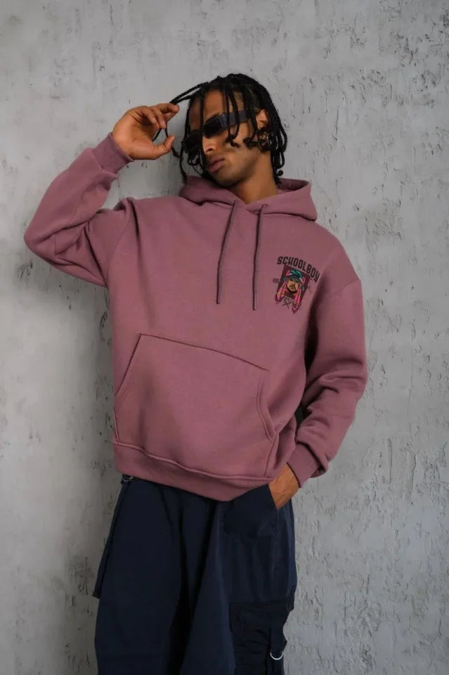 Men's SCHOOL BOY Printed Hooded Sweatshirt - Dusty Rose