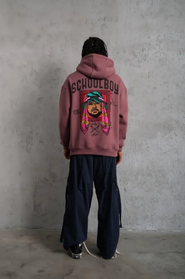Erkek SCHOOL BOY Baskılı Kapüşonlu Sweat - Gül Kurusu