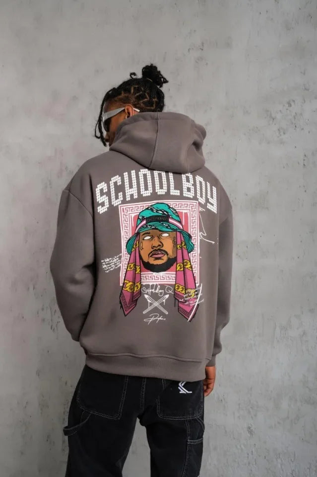 Men's SCHOOL BOY Printed Hooded Sweatshirt - Gray