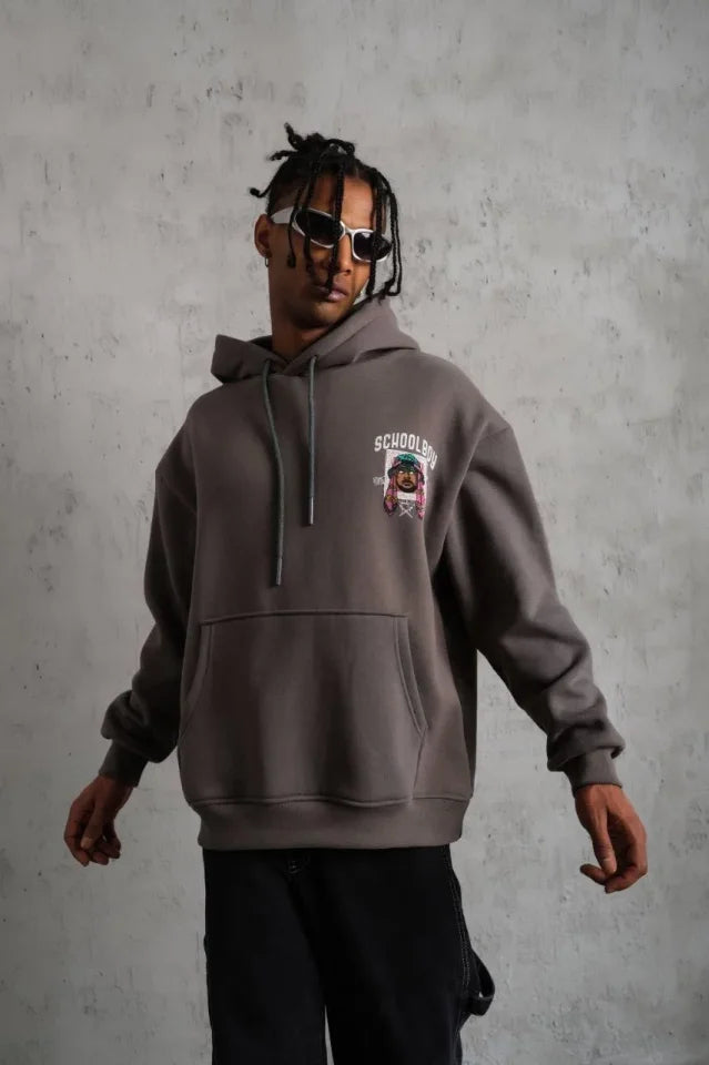 Men's SCHOOL BOY Printed Hooded Sweatshirt - Gray