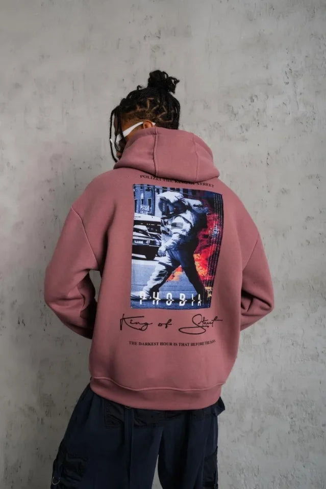 Men's Astronaut Printed Hooded Sweatshirt - Dusty Rose