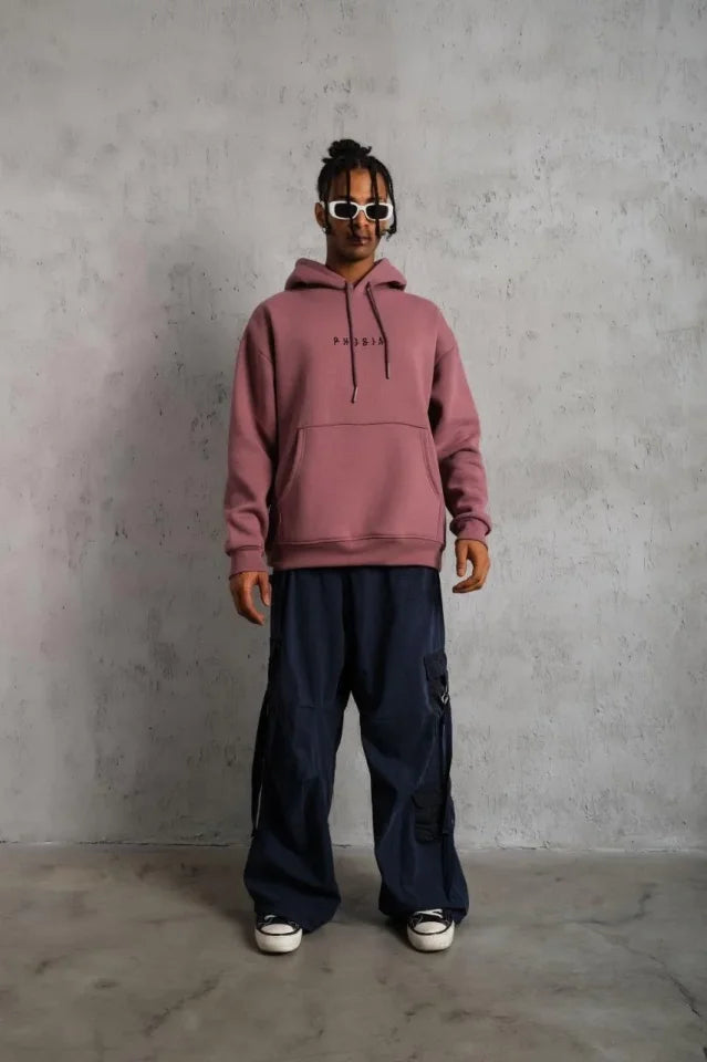 Men's Astronaut Printed Hooded Sweatshirt - Dusty Rose