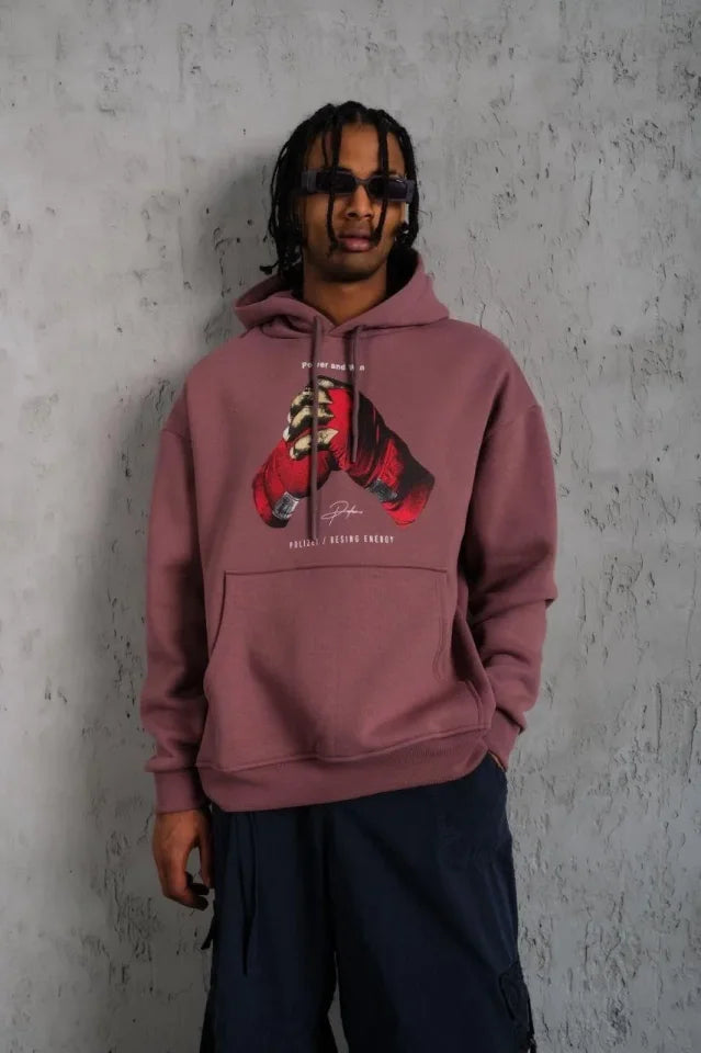 Men's Glove Printed Hooded Sweatshirt - Dusty Rose