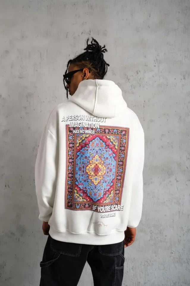 Men's Kilim Pattern Hooded Sweatshirt - White
