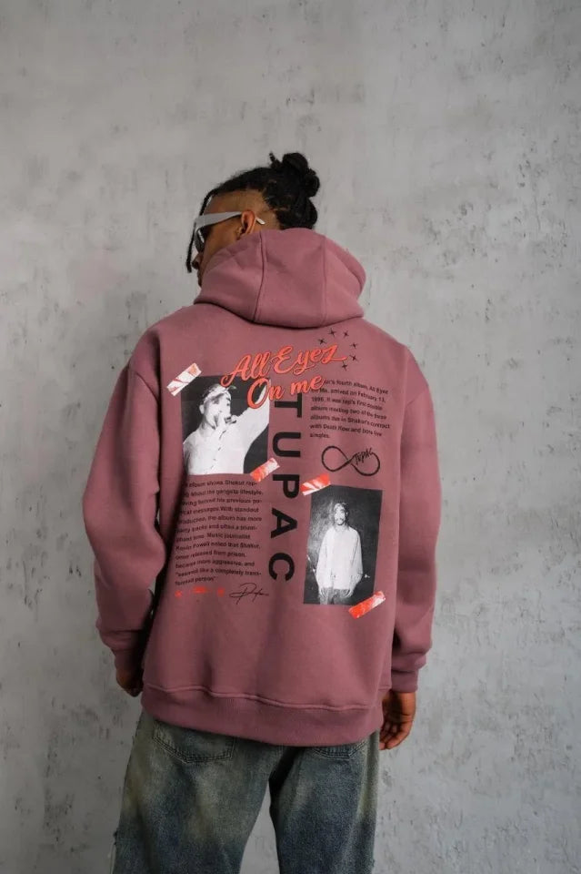 Men's Front and Back Printed Hooded Sweatshirt - Dusty Rose