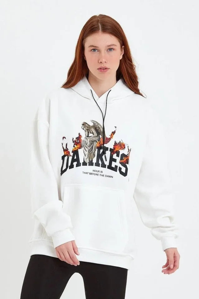 DANKES Printed Hooded Sweatshirt - White