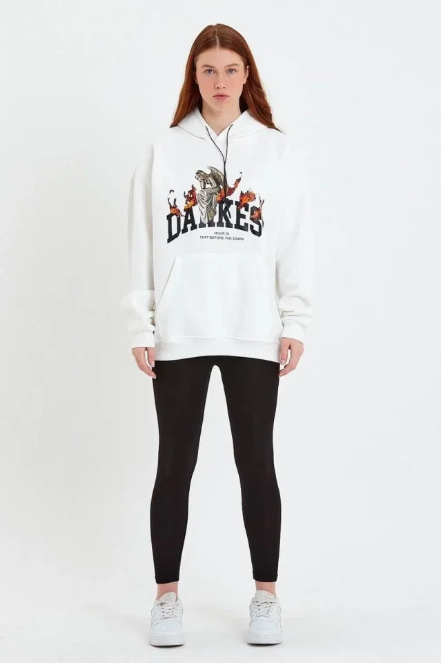 DANKES Printed Hooded Sweatshirt - White