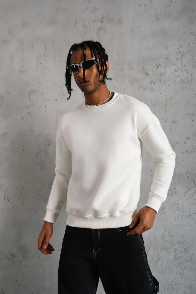 Men's Plain Crew Neck Sweatshirt - White
