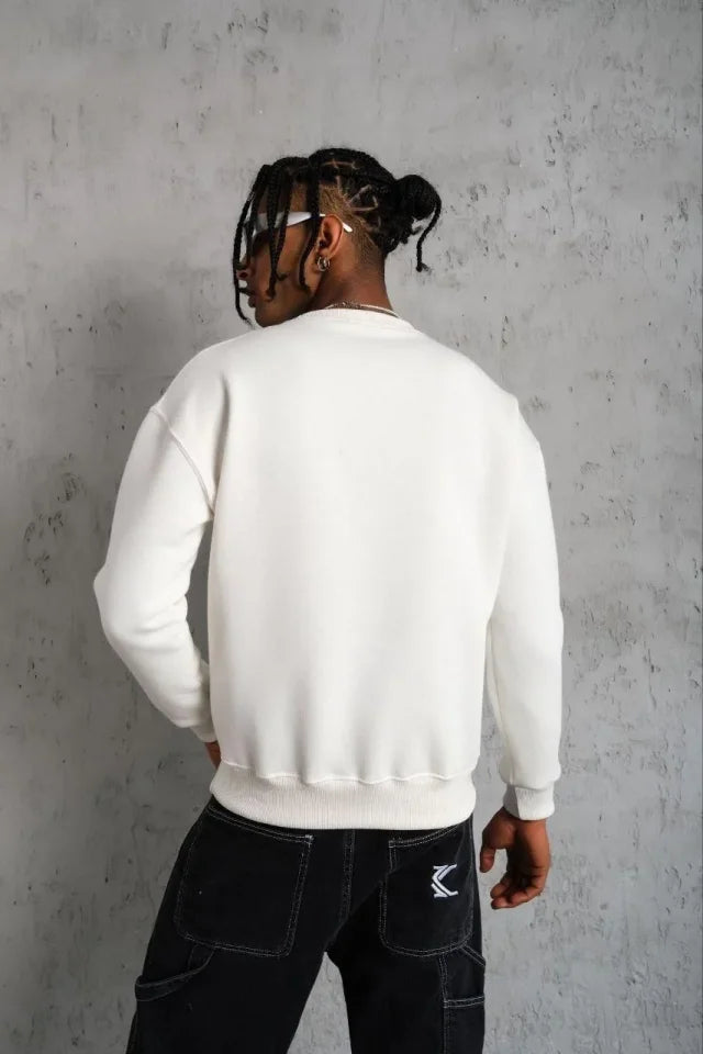 Men's Plain Crew Neck Sweatshirt - White