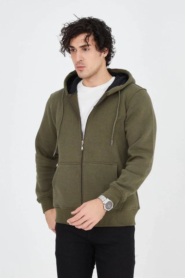 Men's Hooded Plain Zip Cardigan - Green