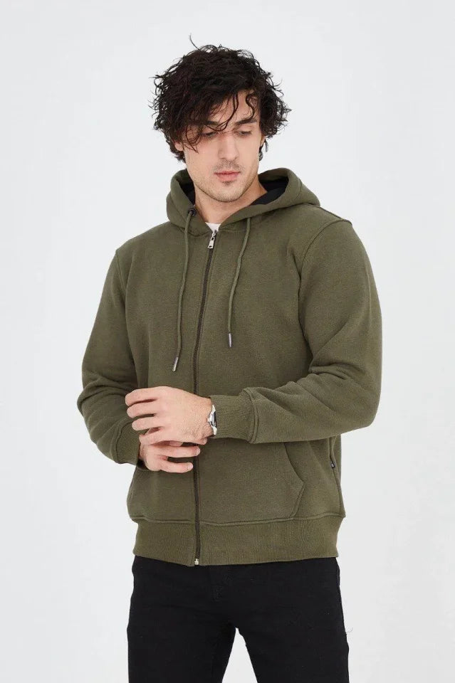 Men's Hooded Plain Zip Cardigan - Green