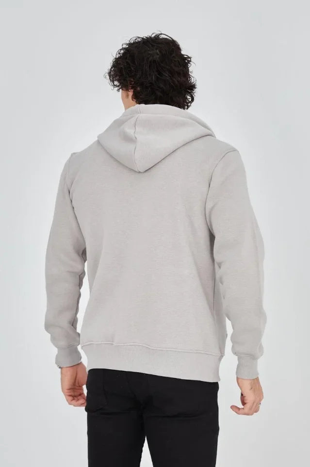 Men's Hooded Printed Zip-Up Cardigan - Dyed Gray