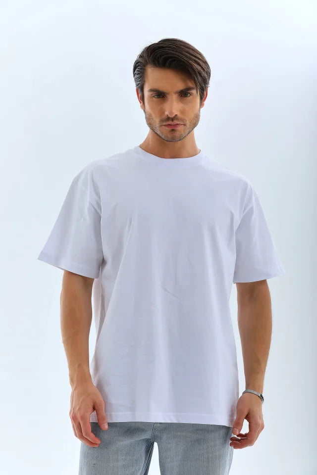 Unisex Oversize Plain Crew Neck T-Shirt - White