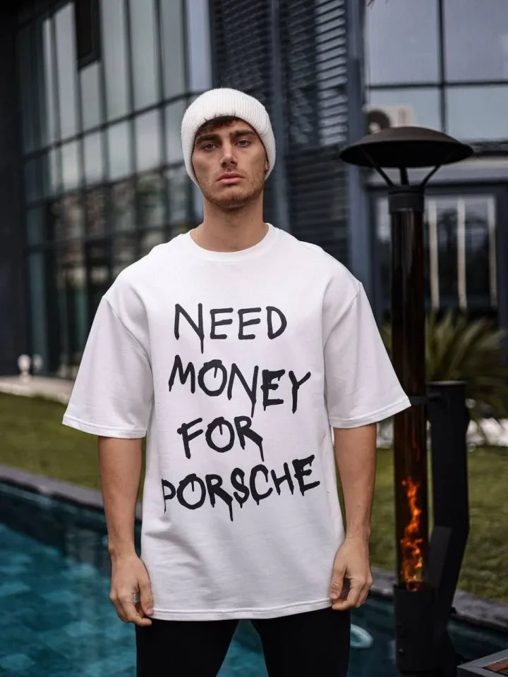 Unisex Crew Neck Printed Oversize T-Shirt - White