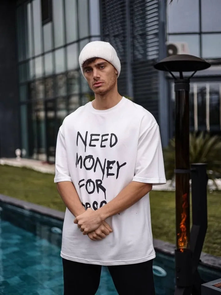 Unisex Crew Neck Printed Oversize T-Shirt - White
