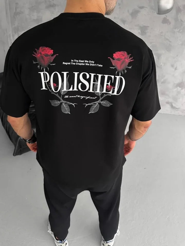 Unisex Crew Neck Printed Oversize T-Shirt - Black