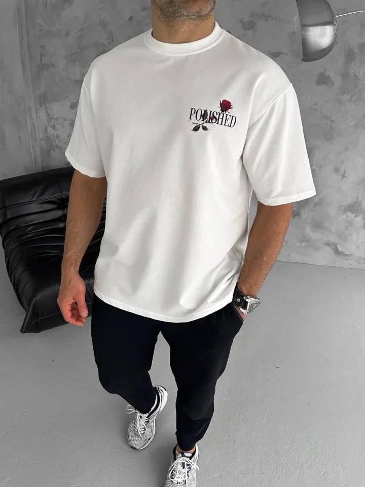 Unisex Crew Neck Printed Oversize T-Shirt - White