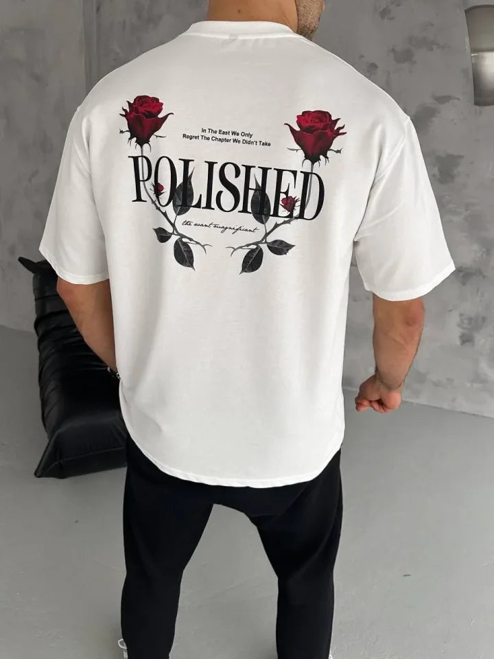 Unisex Crew Neck Printed Oversize T-Shirt - White