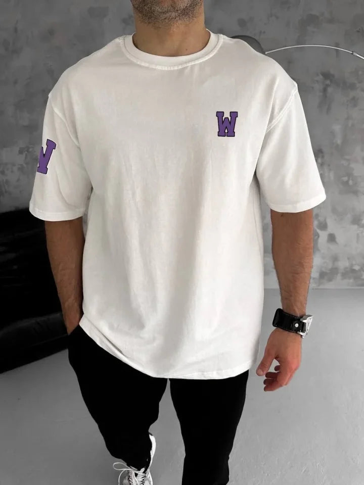 Unisex Crew Neck Printed Oversize T-Shirt - White