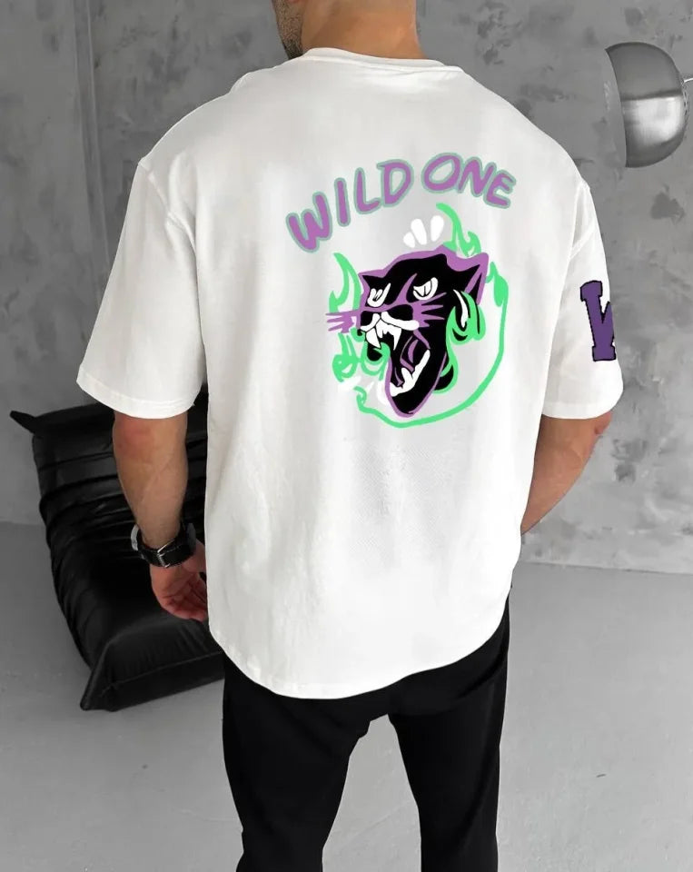 Unisex Crew Neck Printed Oversize T-Shirt - White