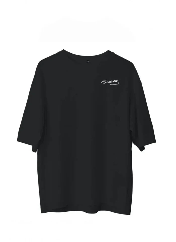Unisex Crew Neck Printed Oversize T-Shirt - Black