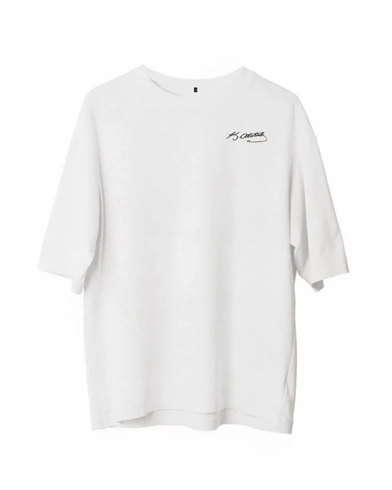 Unisex Crew Neck Printed Oversize T-Shirt - White