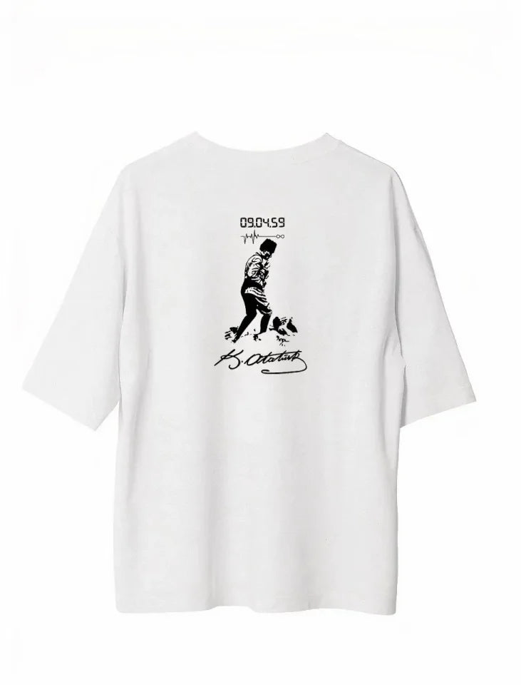 Unisex Crew Neck Printed Oversize T-Shirt - White