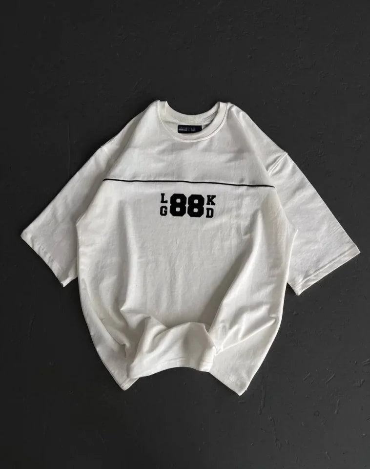 Unisex Crew Neck Printed Oversize T-Shirt - White